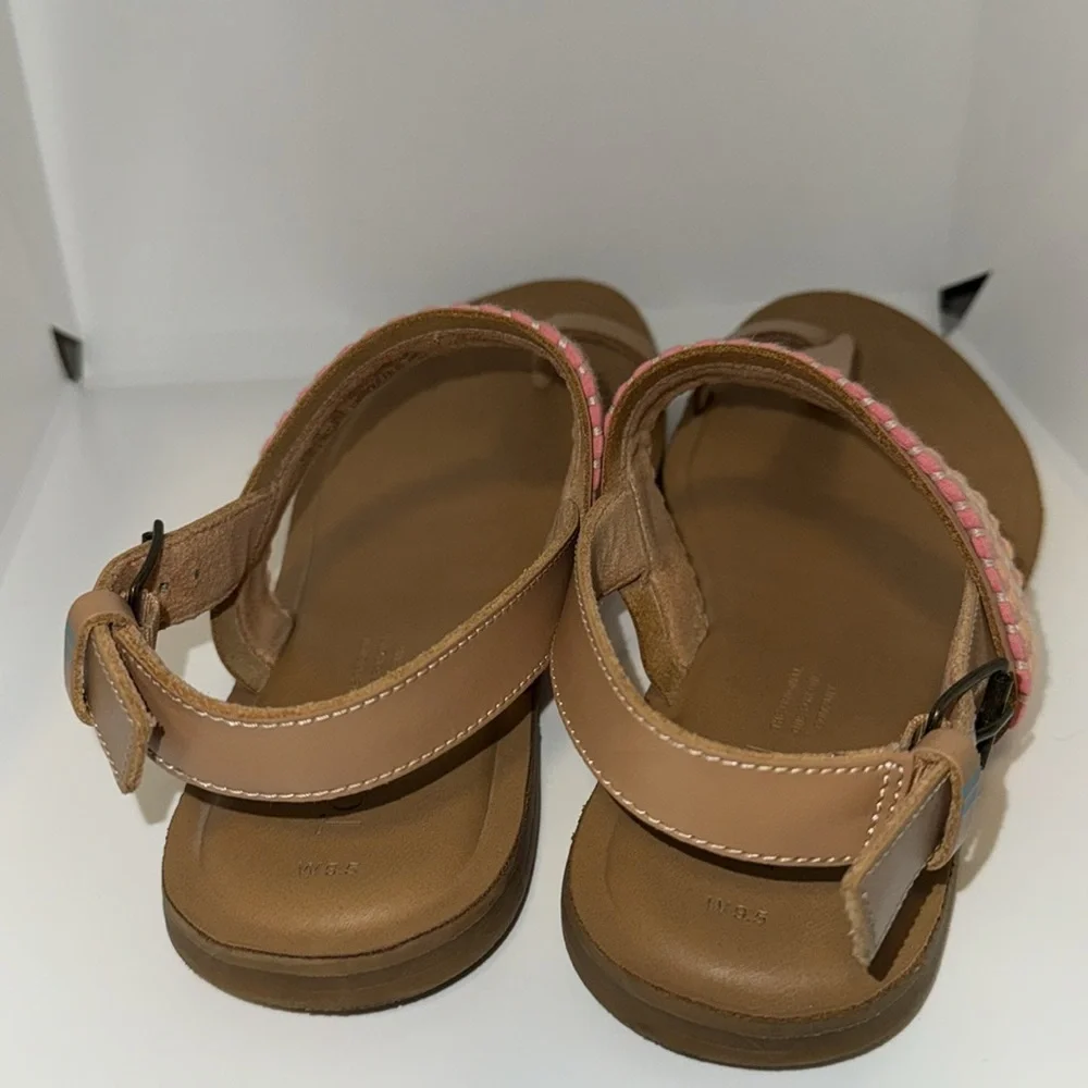 TOMS‎ Bree Leather Slingback Sandals w Ring Toe Women’s 9.5 Boho Woven Accent